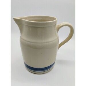 Friendship Pottery, Roseville Ohio, Vtg Milk Pitcher with Blue Stripes